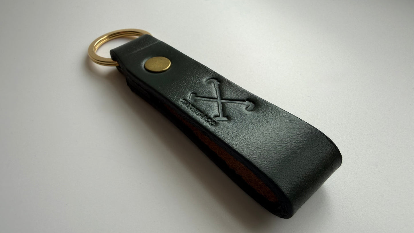 Dark Green Folded British Bridle Leather Key Ring
