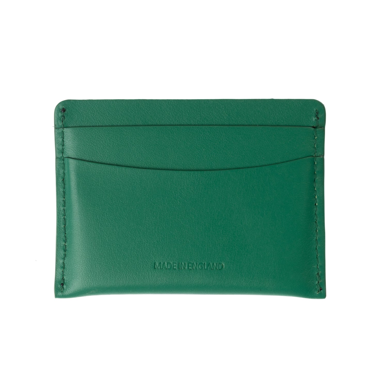 Handmade in Britain, British green card holder, made from top grain Italian leather with equestrian polo themed logo - back side. 