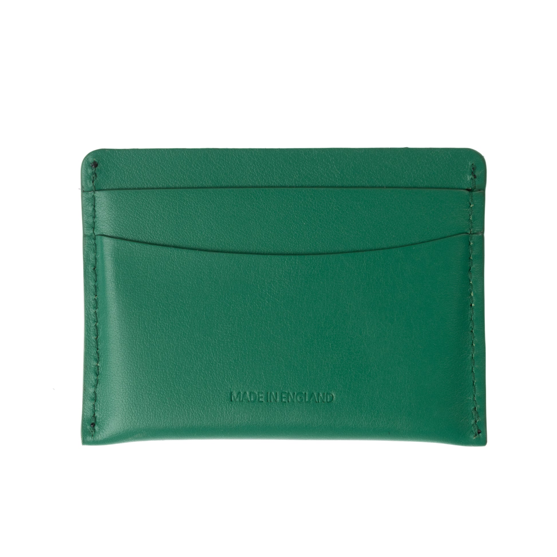 Handmade in Britain, British green card holder, made from top grain Italian leather with equestrian polo themed logo - back side. 