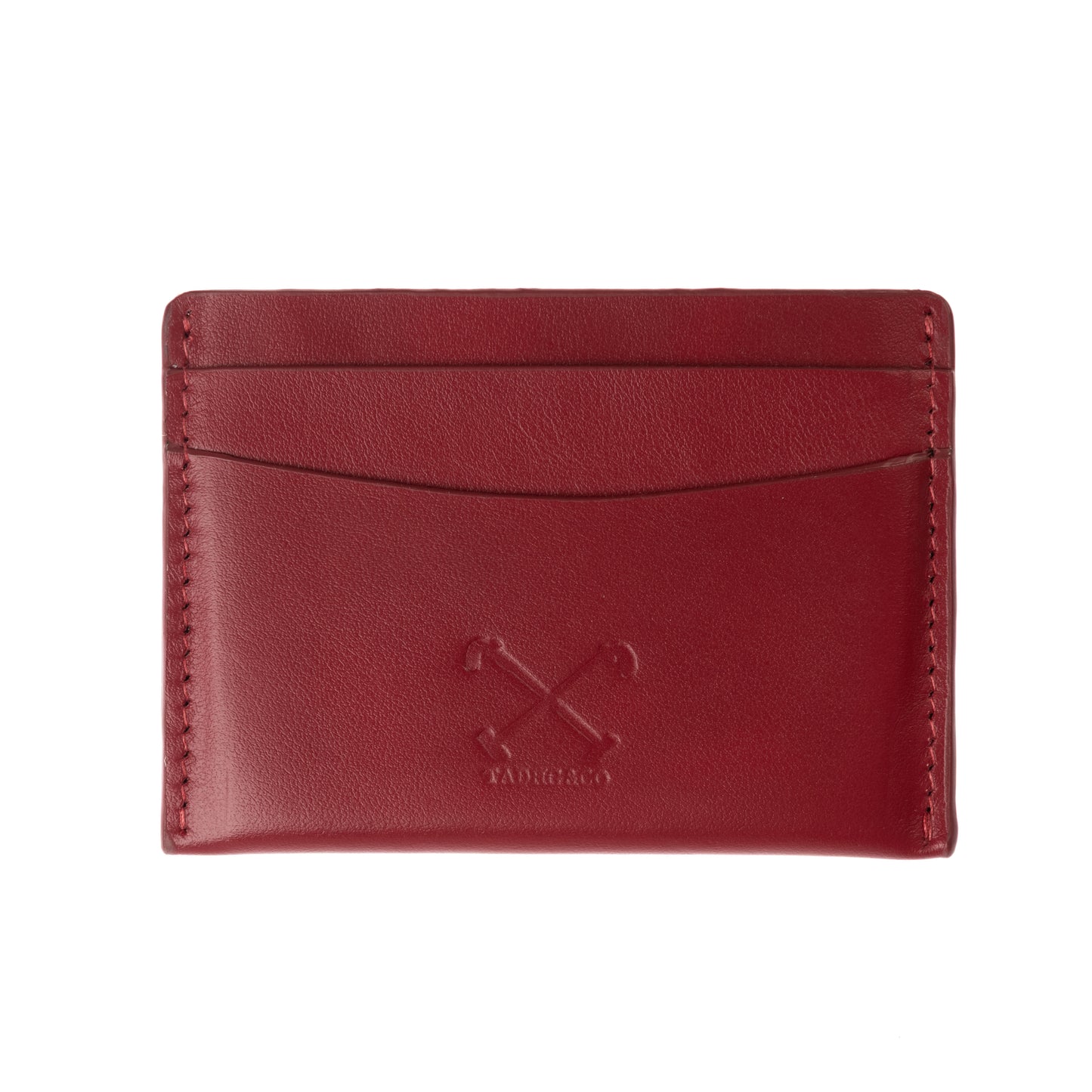 Handmade in Britain Cricket ball red card holder, made from top grain Italian leather with equestrian polo themed logo - front side. 