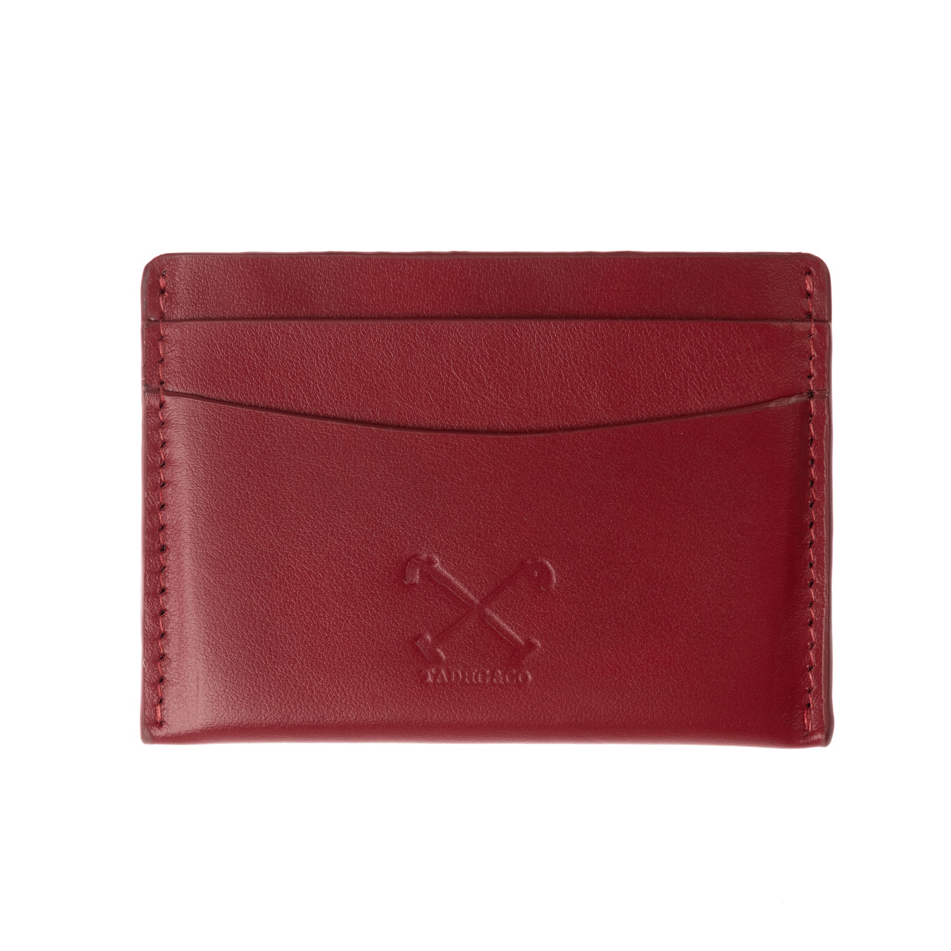 Handmade in Britain Cricket ball red card holder, made from top grain Italian leather with equestrian polo themed logo - front side. 
