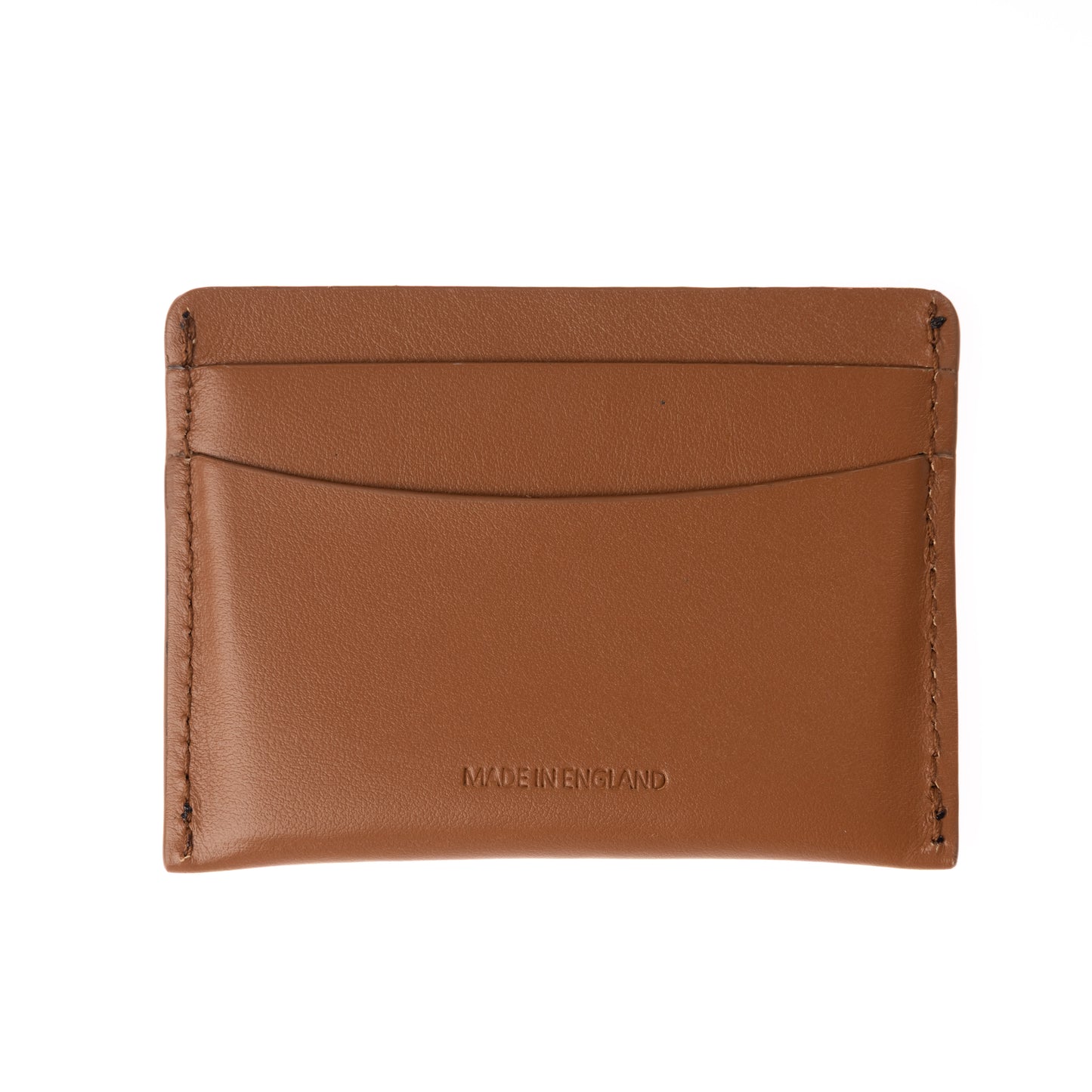Handmade in Britain tan card holder, made from top grain Italian leather with equestrian polo themed logo - back side. 